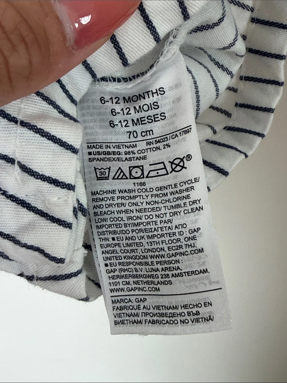 GAP 6-12m White & Navy Striped short Overalls